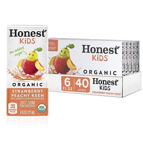 Honest Kids Strawberry Peachy Organic Juice Drink 6 Fl oz Juice Boxes Pack Of...