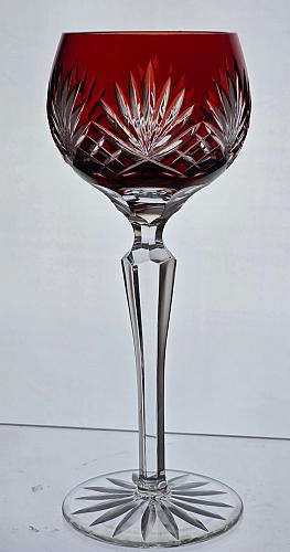 Cut to clear RUBY RED tall hock wine Hand cut