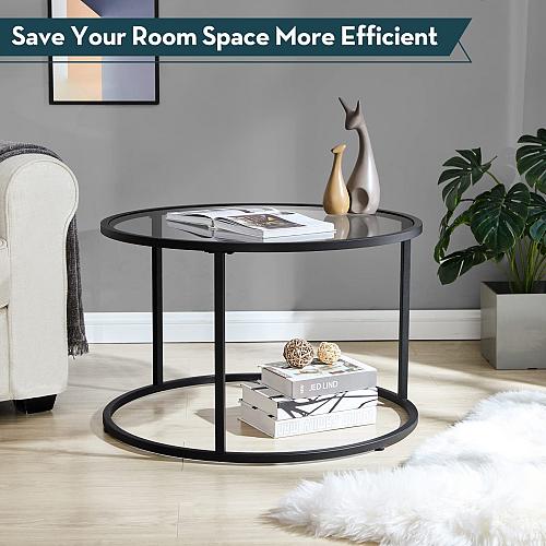 SAYGOER Round Coffee Table Glass Coffee Tables for Small Space Simple Modern ...