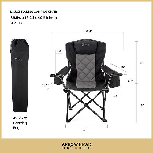 ARROWHEAD OUTDOOR Portable Folding Camping Quad Chair w/ 6-Can Cooler Cup & W...