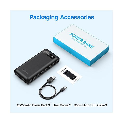 JIUMESS 20000mAh Power Bank Portable Charger with Cables, USB Battery Pack Co...