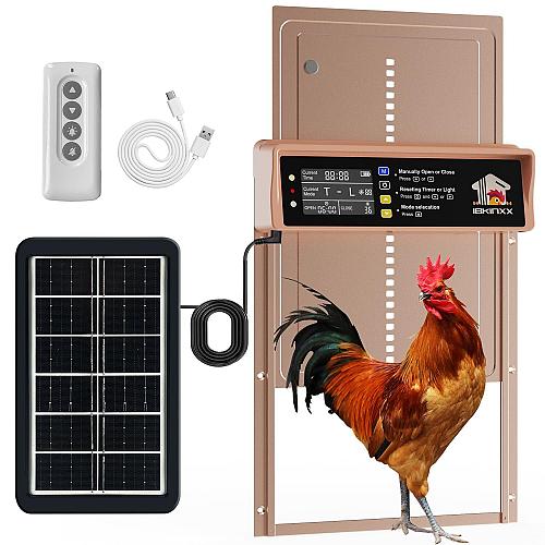 IBKINXX Automatic Chicken Coop Door Solar Powered with Timer & Light Sensor L...