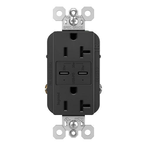 Pass & Seymour TR20USBPDBK Power Delivery USB Outlet Black