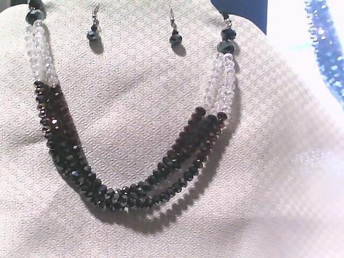 Multi Color Faceted Crystal Bead 3 Strand Necklace set Black Purple Clear