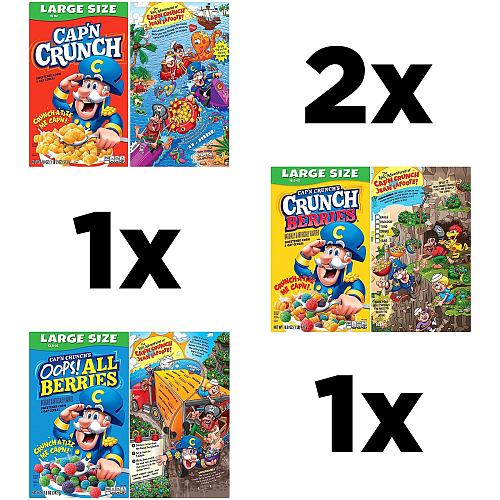 Cap'n Crunch Cereal 3 Flavor Variety Pack Large Size Boxes 4 Pack