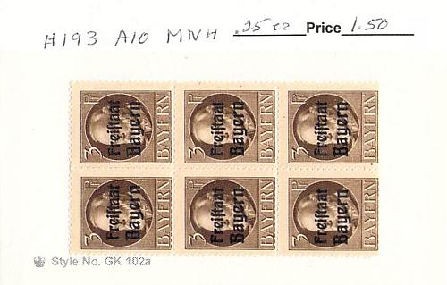 Germany Bavaria 193 Unused blk of 6 2 CV 1.50 (SC0_879)