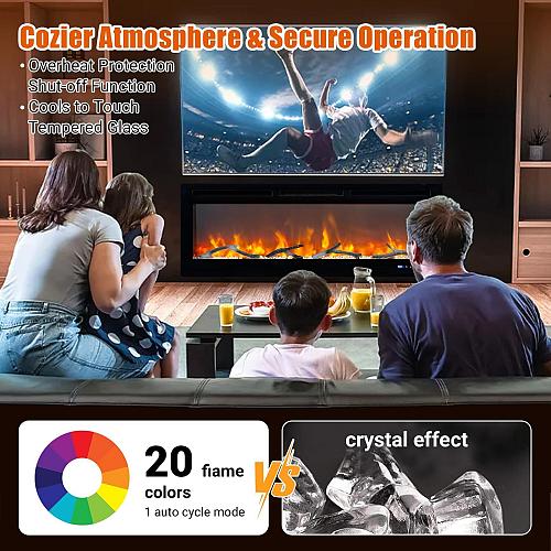 50" Recessed & Wall Mounted Electric Fireplace Electric Fireplace Heater with...