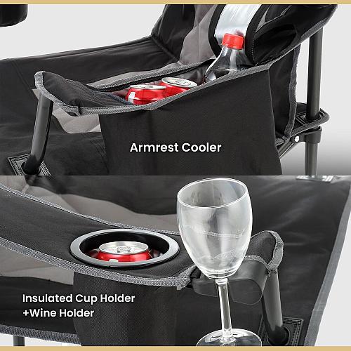 ARROWHEAD OUTDOOR Portable Folding Camping Quad Chair w/ 6-Can Cooler Cup & W...