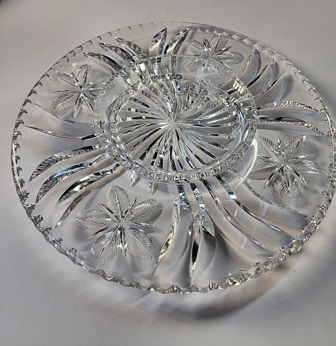 Signed Libbey American Period Cut Glass chip n dip Antique