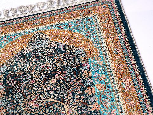 Green Floral Prayer Mat Tree of Life Silky Soft Janamaz Gebetsteppich Prayer Rug