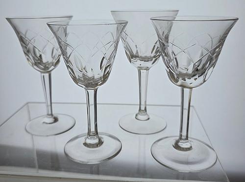 4 Hand Cut Glass panel sherry glasses