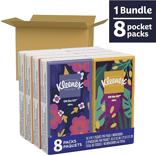 Kleenex On-The-Go Facial Tissues 8 On-The-Go Packs 10 Tissues per Box 3-Ply 8...