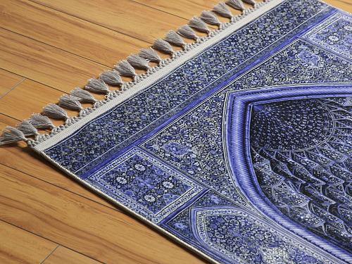 Tapis de pri&egrave;re bleu Mihrab cadeau islamique tapis de pri&egrave;re musulman doux &eacute;p...