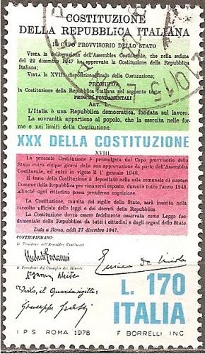 [IT1333] Italy: 30th Anniv. of Italian Constitution (1978) Used Single