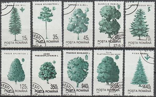 [RO3913] Romania: Trees (1994) CTO Complete 10-value set