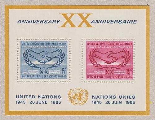[UNY145] UN NY: 20th Anniversary (1965) MNH Souvenir Sheet