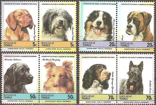 [BC0810] Tuvalu: Dogs (1985) MNH Full Set 2 blocks of 4