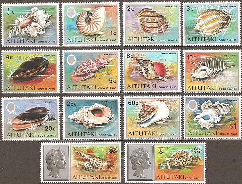 [BC0012] Aitutaki: Seashells of the Pacific (1974) MNH full 14-value set