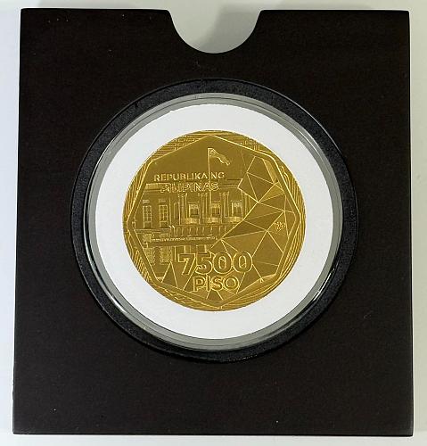 Philippine 7,500-Piso 75th Anniversary of CBP Gold Coin in Wooden Cube Box w/Acrylic