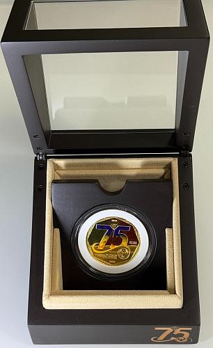 Philippine 7,500-Piso 75th Anniversary of CBP Gold Coin in Wooden Cube Box w/Acrylic