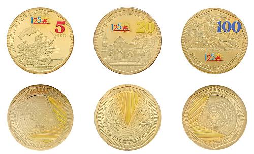 Philippines 5 - 100 Piso, 3 Pieces Gold Plated Coin Set, 2023, KM #316-318, Mint