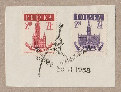 [PO0808] Poland: Cut square with fancy cancel (1958) Used