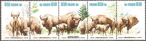 [PO2471] Poland: Wild Bison (1981) MNH strip of 5, full set