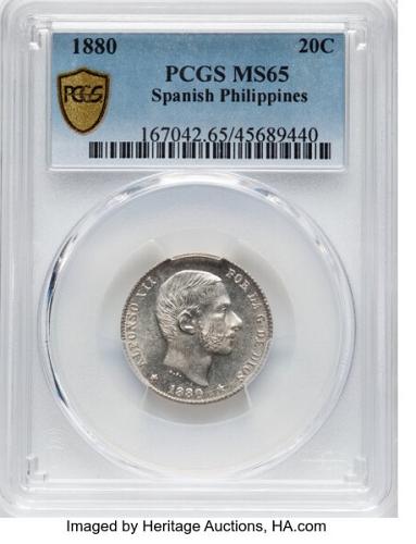 Philippines: Spanish Colony. Alfonso XII 20 Centavos 1880 MS65 PCGS
