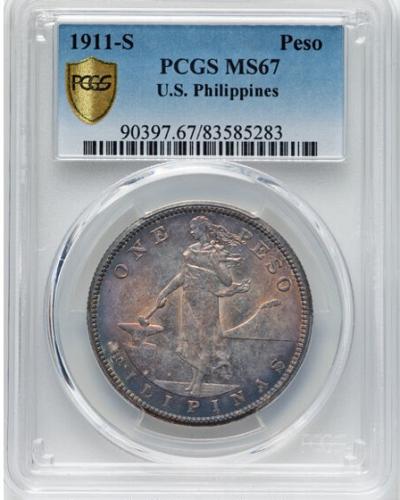 Philippines: USA Administration Peso 1911-S MS67 PCGS