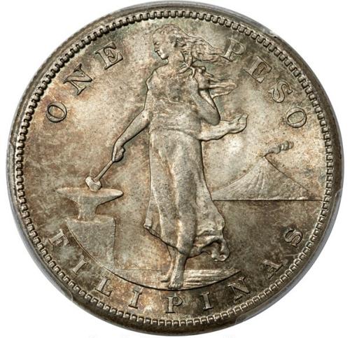 1910-S Peso Philippines Peso, KM-172, Allen 17.05, MS67 PCGS