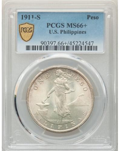 1911-S Philippines Peso, KM-172, Allen-17.06, MS66+ PCGS