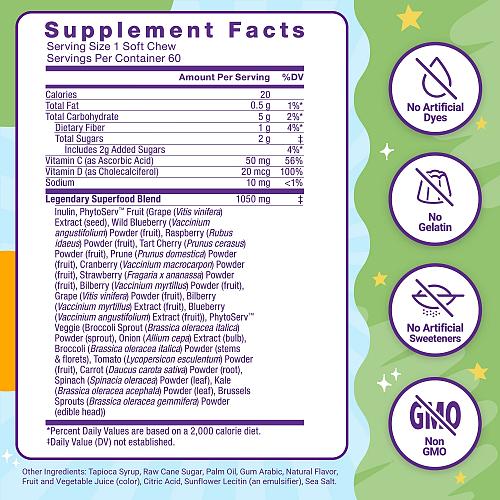 FORCE FACTOR KIDS SUPERFOOD SUPERCHEWS VERY BERRY GRAPE 60 SOFT CHEWS