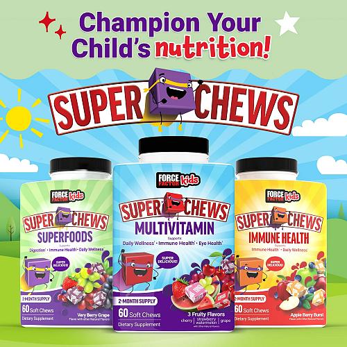 FORCE FACTOR KIDS SUPERFOOD SUPERCHEWS VERY BERRY GRAPE 60 SOFT CHEWS