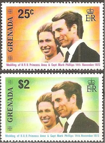 [BC0317] Grenada: Royal Wedding, Princess Anne & Capt M Phillips (1973) MNH Full Set