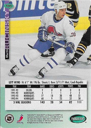 Martin Rucinsky - Quebec Nordiques - Parkhurst