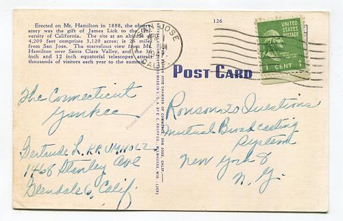 Lick Observatory Atop Mt. Hamilton, 26 Miles from San Jose, California