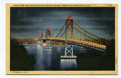 Night View San Francisco Oakland Bay Bridge Toward San Francisco, California