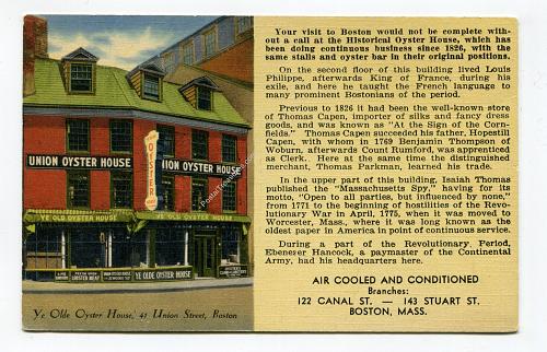 Union Oyster House, 41 Union Street, Boston, Mass.