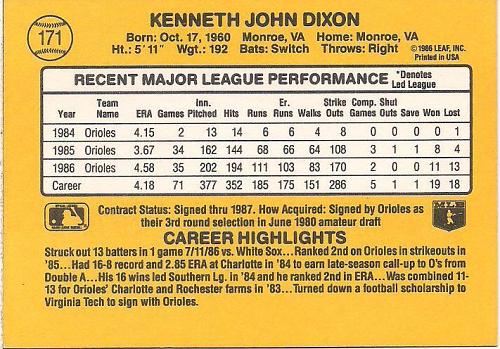 1987 Donruss #171 Ken Dixon