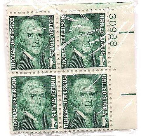 1968 Thomas Jefferson 1 cent stamps