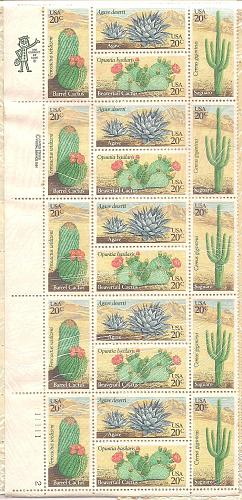 1981 Barrel Cactus, Agave, Beavertail Cactus, Saguaro 20 cent stamps