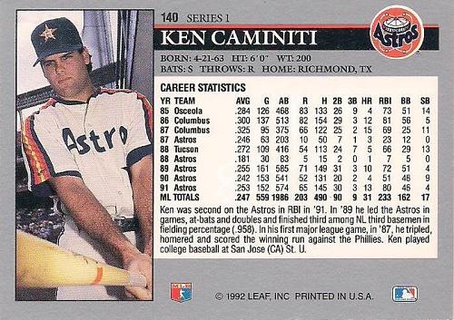 1992 Leaf Series 1 #140 Ken Caminiti