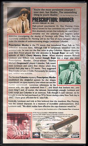 COLUMBO THE COLLECTOR'S EDITION - PRESCRIPTION: MURDER Columbia House USED VHS Video