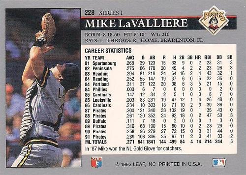 1992 Leaf Series 1 #228 Mike LaValliere