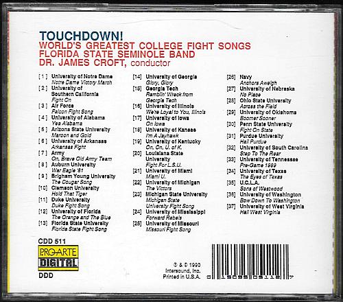 TOUCHDOWN! WORLD'S GREATEST COLLEGE FIGHT SONGS Florida State Seminole Band USED CD
