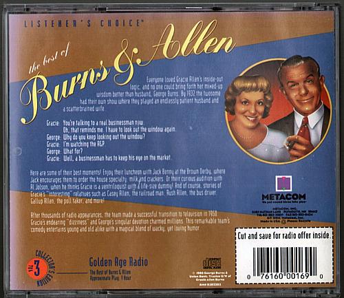 GEORGE BURNS & GRACIE ALLEN Golden Age Radio Volume 3: The Best Of Burns & Allen USED