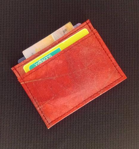 VINTAGE RED SMART SLIM WALLET VEGAN REAL LEAF LEATHER BUSINESS CARD WALLET HOLDER