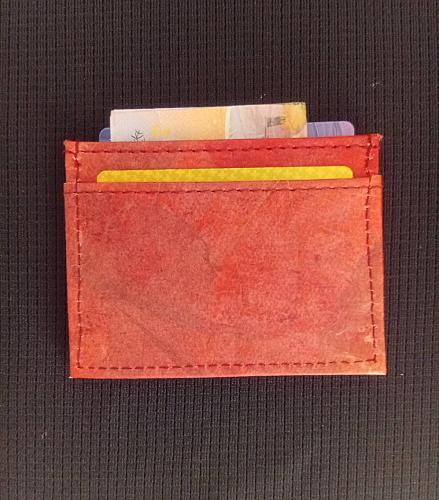 VINTAGE RED SMART SLIM WALLET VEGAN REAL LEAF LEATHER BUSINESS CARD WALLET HOLDER