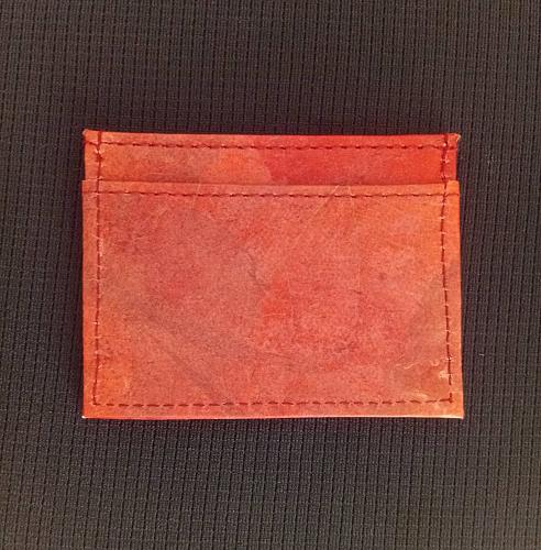 VINTAGE RED SMART SLIM WALLET VEGAN REAL LEAF LEATHER BUSINESS CARD WALLET HOLDER