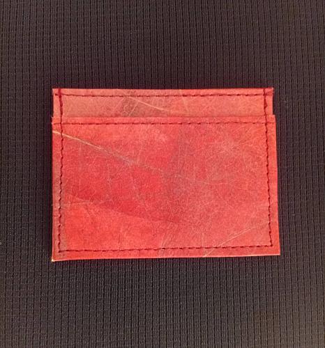 VINTAGE RED SMART SLIM WALLET VEGAN REAL LEAF LEATHER BUSINESS CARD WALLET HOLDER